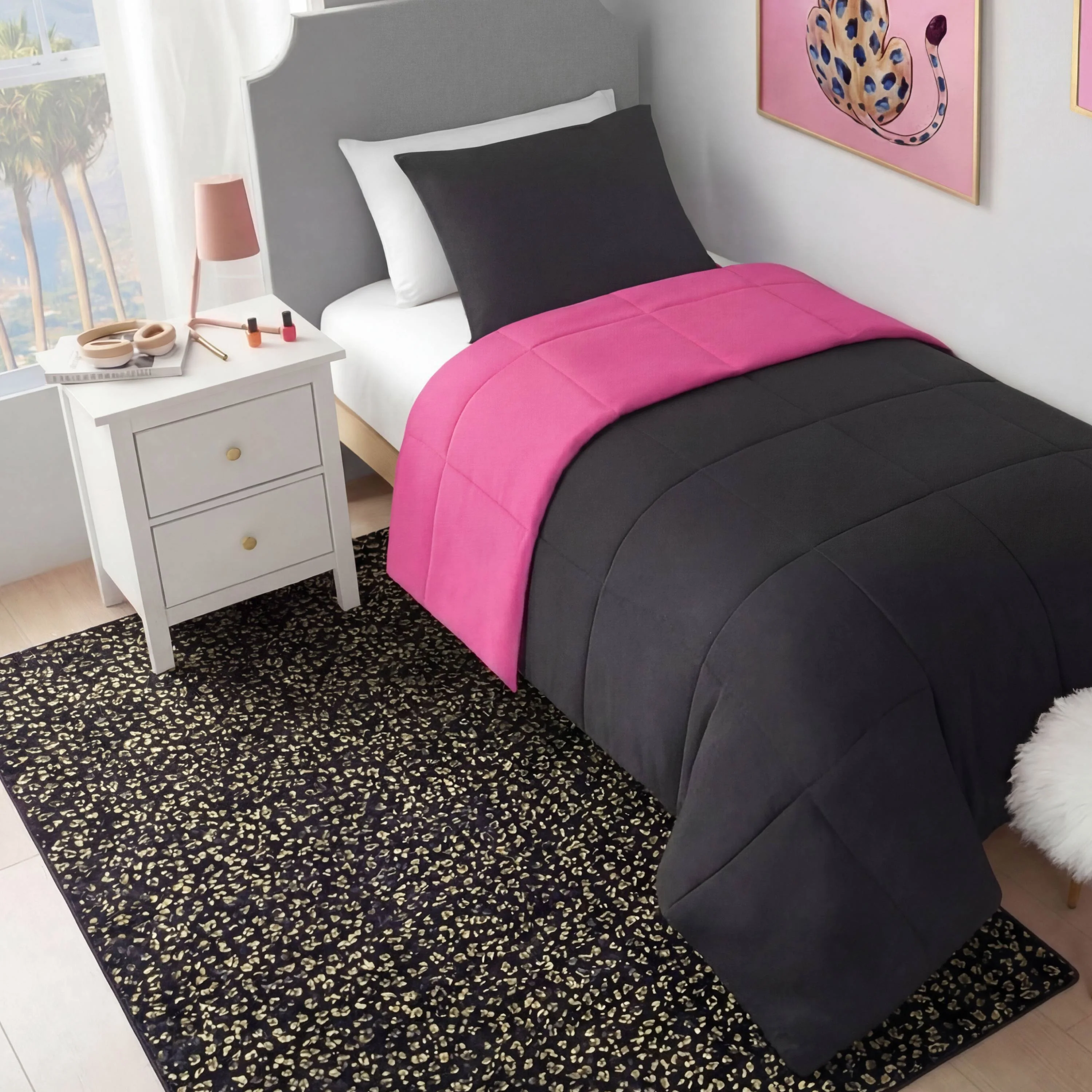 Metallic Leopard Plush Rug, 4' x 6'
