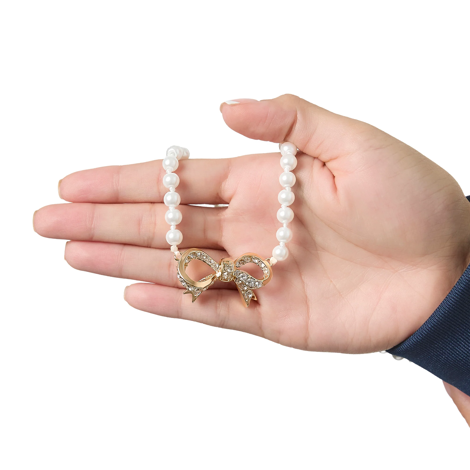 Pearl Bracelet with Pave Bow - Image 4